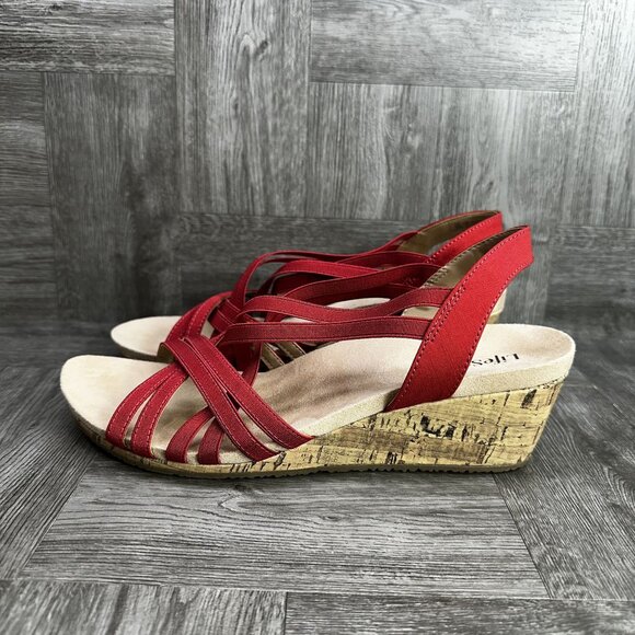LifeStride Women's size 11 Red Strappy Wedge Heels - Picture 2 of 8
